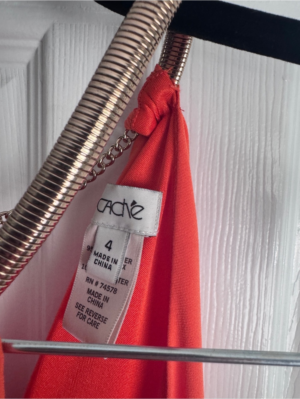 Cache Coral Orange Halter Dress Size 4 Gold Chain Neck Tiered Ruffle Cocktail - Picture 3 of 16